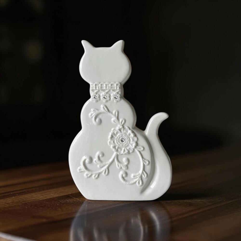 Vintage White Ceramic Cat Figurine | 1990s Shelf Sitter | Cottagecore Cat Decor